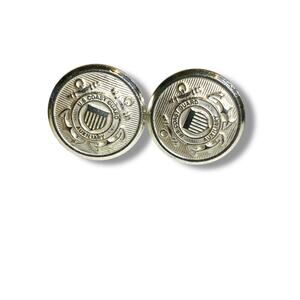 Set of 2 US Coast Guard Auxillary Silvertone Screwback Cap Button Pin Vintage .5
